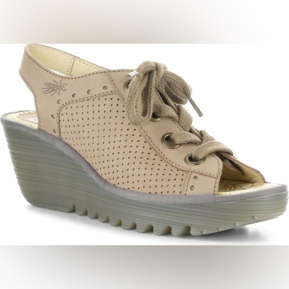 Fly London 'Yuta' Platform Wedge Sandal (Women) in taupe/khaki size 35/5 - Picture 1 of 9